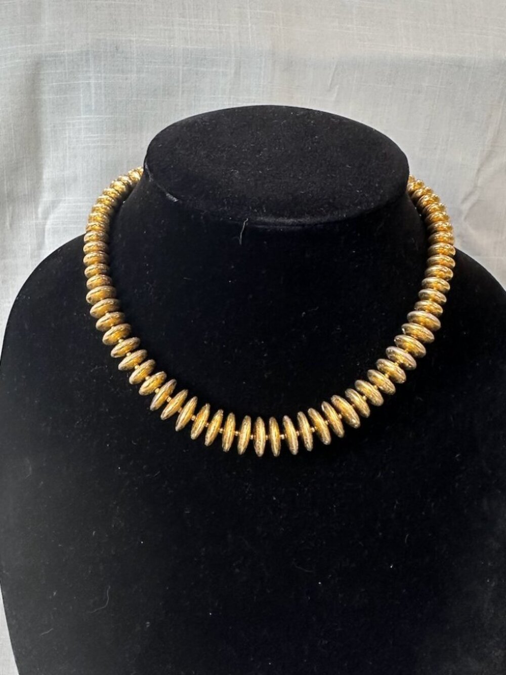 Vintage Tribal Style Gold Tone Disk Beaded Necklace